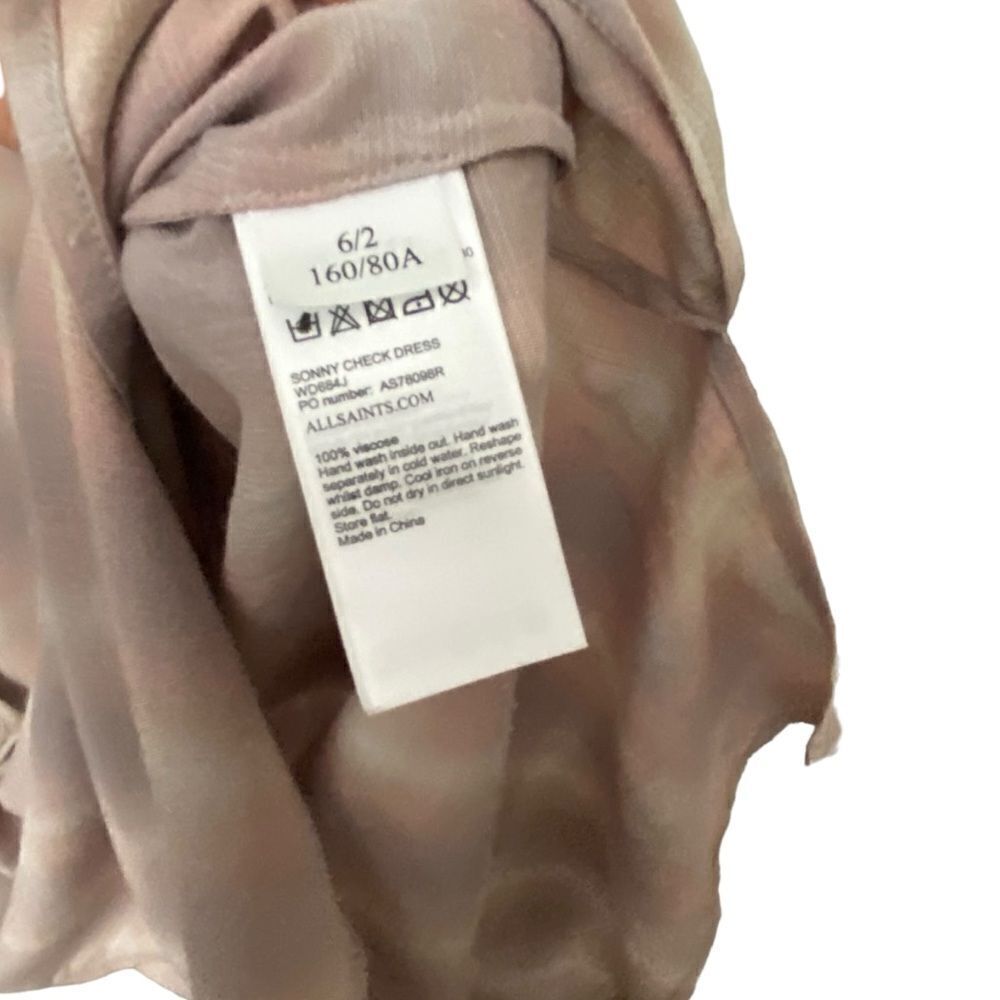 All Saints Sonny Check Short Sleeve Front Tie Shift Light Pink Dress Size US 2 - Picture 12 of 12